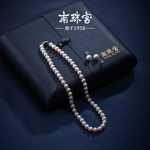 南珠宫精选敬爱淡水珍珠项链耳钉套装送妈妈 - 图2