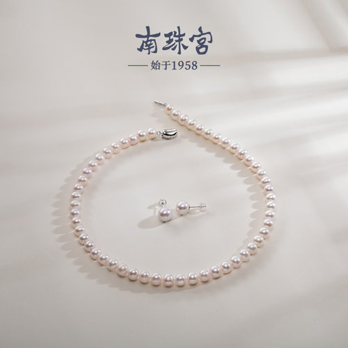 南珠宫精选敬爱淡水珍珠项链耳钉套装送妈妈 - 图3