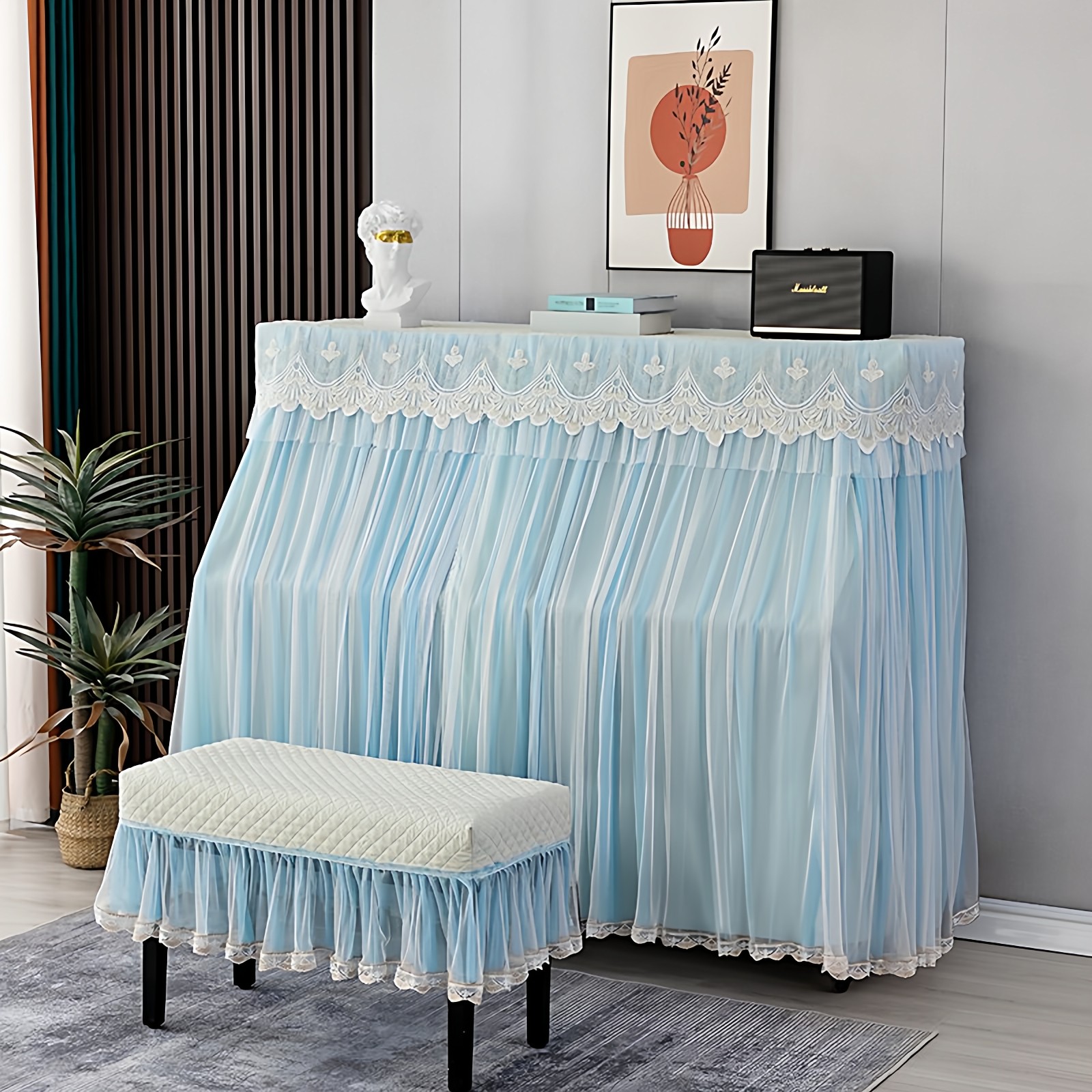 小清新钢琴全罩网格蕾丝防尘罩美式现代简约高档钢琴罩全包防尘套