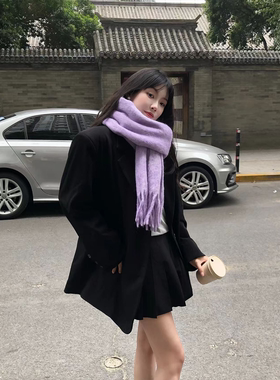 紫色显白高级感长款围巾