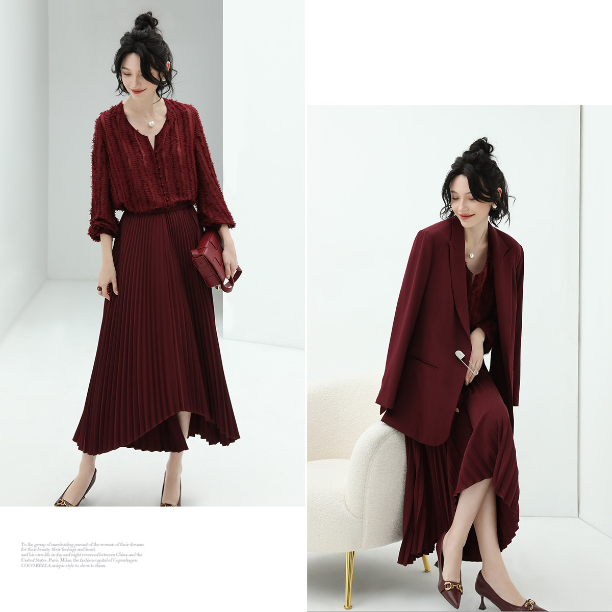 COCOBELLA[安哥拉红]重工提花流苏衬衫女气质通勤雪纺衫LC516,淘宝优惠券,粉丝福利购,淘宝优惠卷