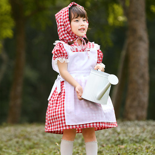 六一儿童节小红帽亲子服装乡村农庄女孩格子裙庄园女仆园艺师装 - 图0