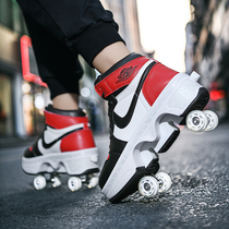 Four Wheels Deformed High Gang Walking Shoes Ultra Slim Leather Face New Teen Pulley Skate Children Wheels Skating Shoes