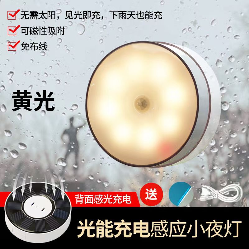 太阳能灯自动感应小夜灯无线充电家用床头楼梯智能人体感应灯过道 - 图1