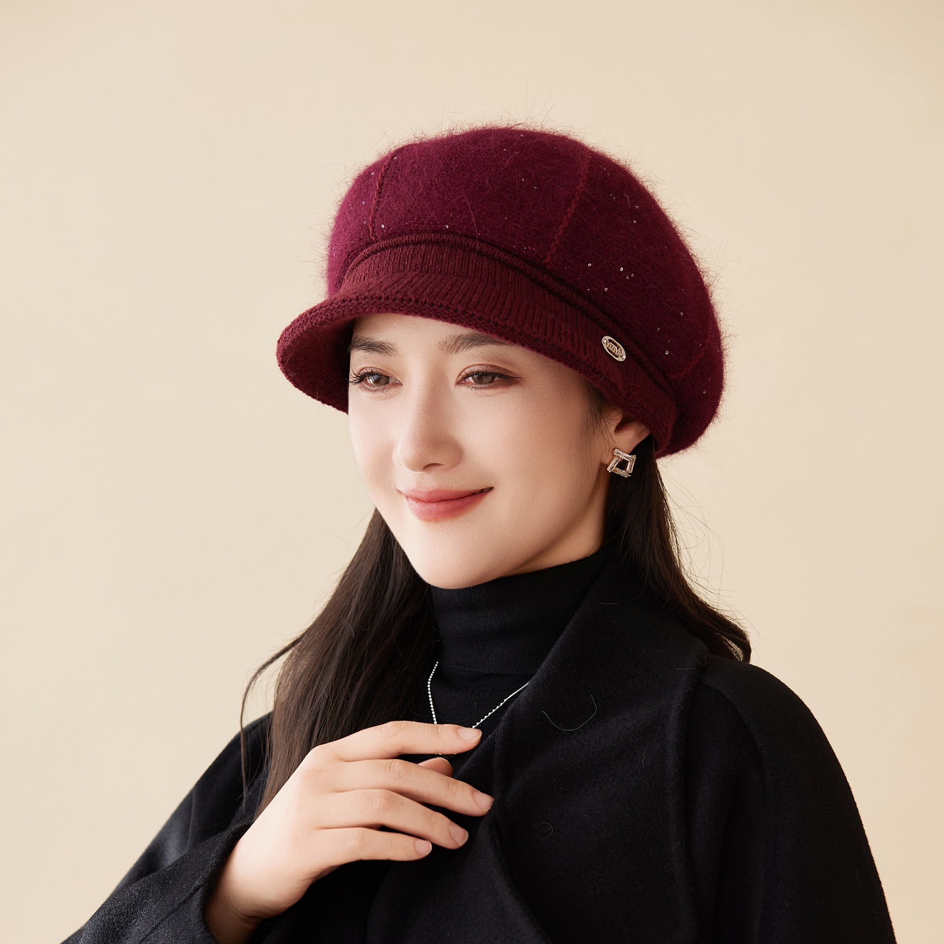 秋冬季帽子女中老年人妈妈加绒厚保暖鸭舌帽针织毛线帽防寒奶奶帽 - 图1