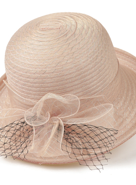 渔夫帽子女夏季欧根纱网纱花朵