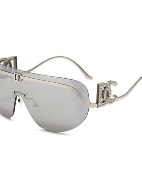 欧美时尚超大一体式墨镜女大脸显瘦字母金属腿连体个性街拍太阳镜