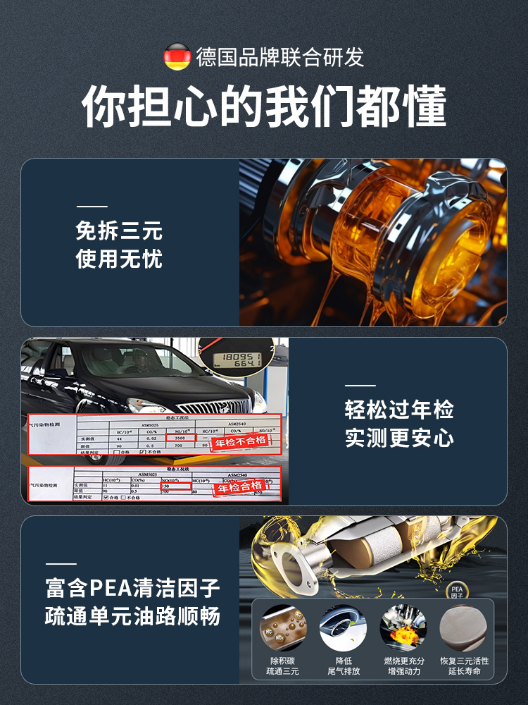 汽车三元催化清洗剂免拆发动机故障灯深度除碳崔化洗剂清洗净化器 - 图2