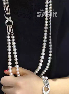 长款毛衣链双层天然淡水珍珠