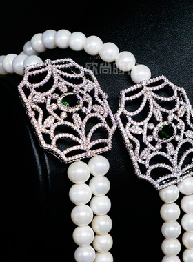 白色祖母绿锆钻淡水珍珠送妈妈