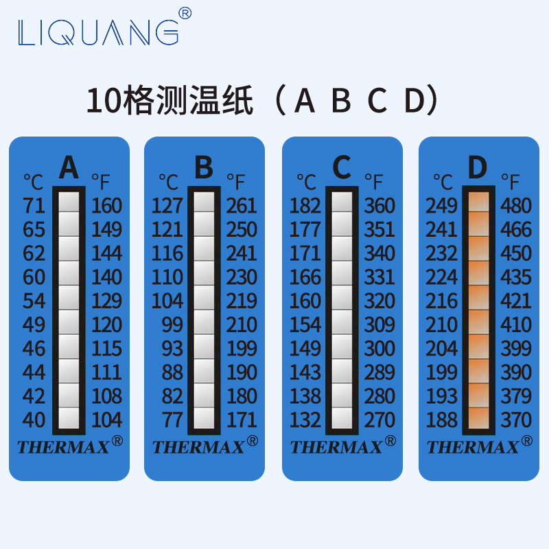 英国thermax进口测温纸热敏温度试纸固体高温贴可逆5格8格10格 - 图2