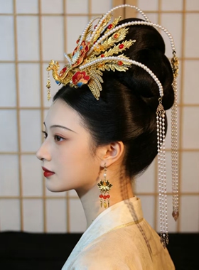 宫廷风仿珍珠流苏凤冠婚礼重工