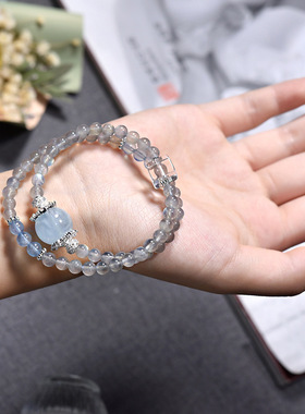 原创设计天然灰月光石多圈强蓝光双圈水晶手链女轻奢小众设计款
