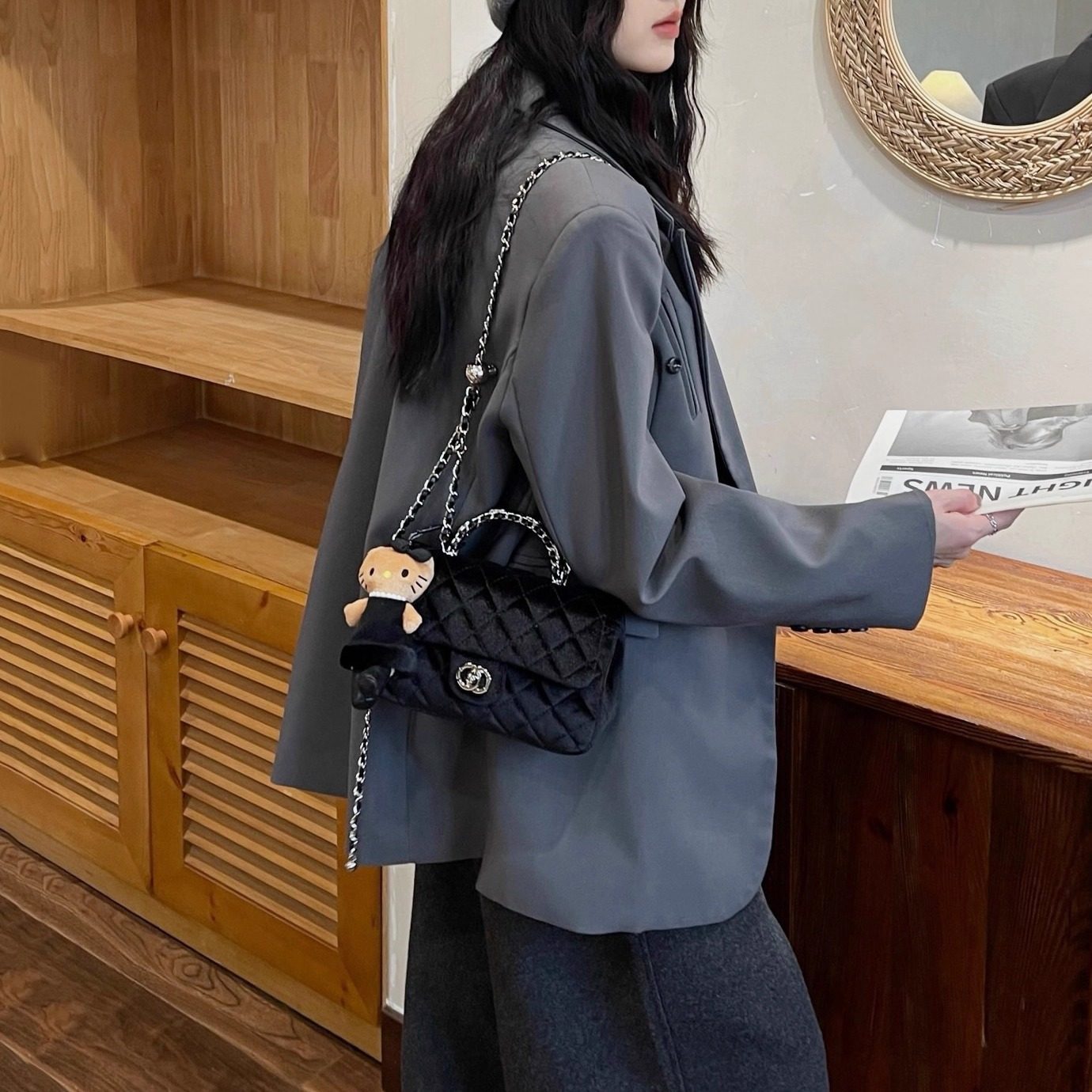 丝绒小香风包包女2025新款时尚精致小拎包百搭菱格链条包斜挎小包,淘宝优惠券,粉丝福利购,淘宝优惠卷