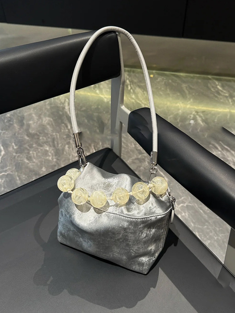 新中式国风晕染缎面牛皮贝壳包小众串珠手提包蛇骨链斜挎包水桶包,淘宝优惠券,粉丝福利购,淘宝优惠卷