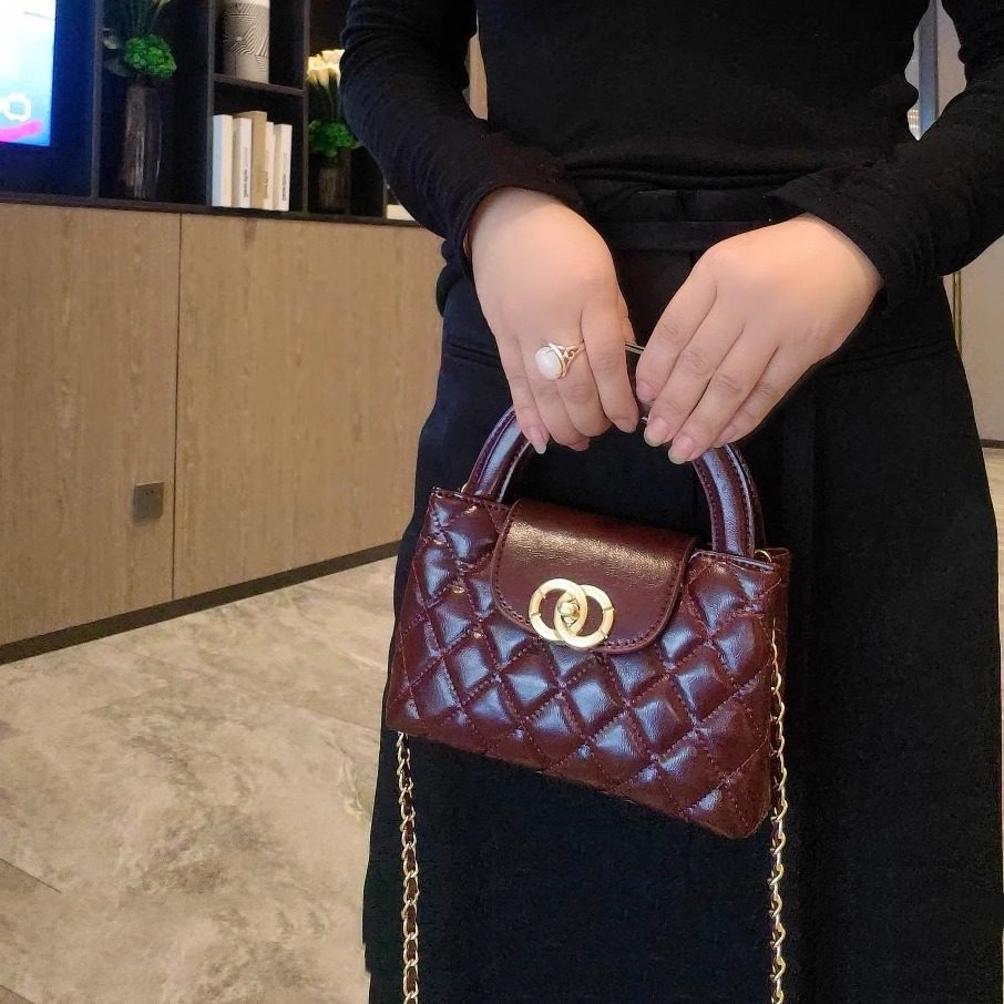 vintage中古小香风包包女高级感时尚真皮手提包菱格链条包斜挎包,淘宝优惠券,粉丝福利购,淘宝优惠卷