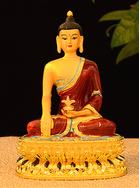 藏传用品 仿尼泊尔彩绘铜佛像 释迦牟尼佛 6寸药师佛 三宝佛