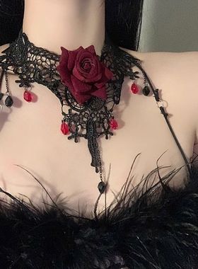 配饰蕾丝项链哥特复古流苏锁骨项圈暗黑choker颈链万圣节颈饰