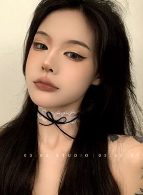 俏皮女生_温柔派 黑色蕾丝choker纯欲风双层蝴蝶结短款锁骨链项链