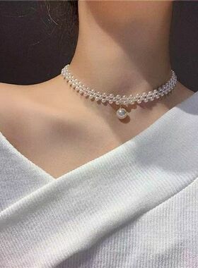 新款珍珠项链女小众轻奢设计高级感时尚气质锁骨链颈链毛衣链珠链