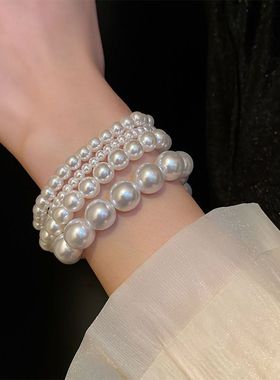 法式复古简约珍珠弹力线手链网红日常百搭气质首饰学生轻时尚手环