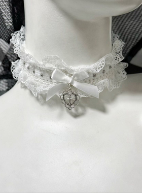 原创自制项圈蕾丝系爱心蝴蝶结Lolita花边项链choker蕾丝颈链