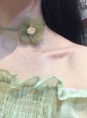 韩风chic仙女温柔风花蕊网纱装饰颈链超仙气质花朵choker项圈项链