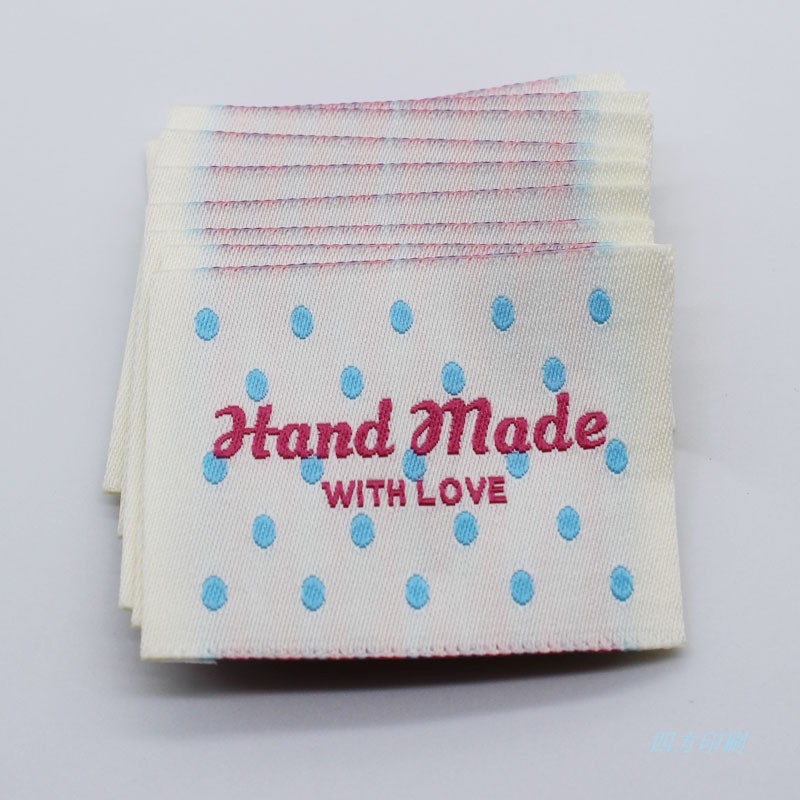 handmade彩色格子织标手工品包包饰品商标现货DIY标签服装织标 - 图1
