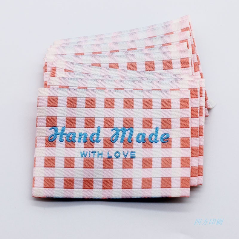 handmade彩色格子织标手工品包包饰品商标现货DIY标签服装织标 - 图0