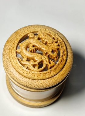 精品一物一拍有机玻璃竹雕刻螺纹口盖虫具文玩把玩件