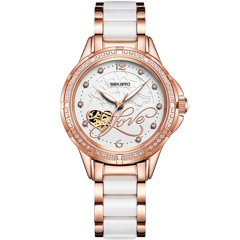 斯卡络名牌陶瓷空姐满钻瑞士机械表 欧阳正品手表店国产腕表