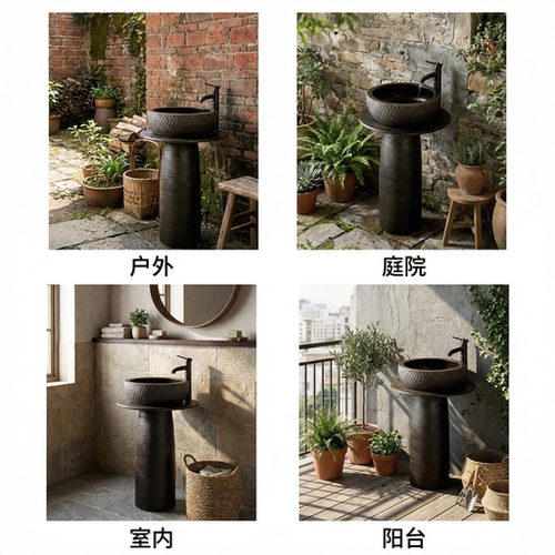 户外立柱洗手盆庭院工业风洗手台池一体水池阳台落地式洗脸盆室外 - 图3