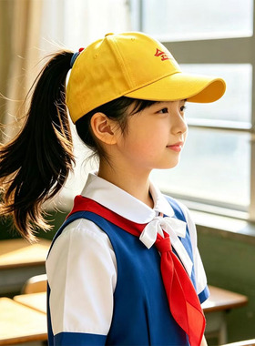 儿童小学生夏季遮阳防晒半空顶女生高马尾上下学出游安全小黄帽子