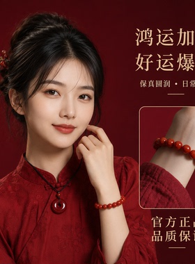 保山南红玛瑙柿子红火焰纹手串