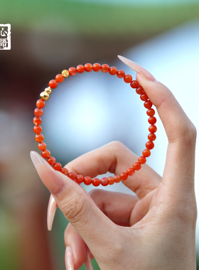 补火手串天然南红玛瑙手链五行喜火缺火红色米珠本命年柿子红手绳