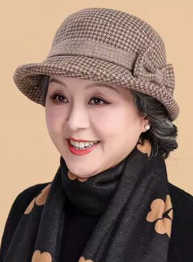 毛呢盆帽加厚老人奶奶渔夫帽老太太软布帽中老年帽子女春秋天妈妈
