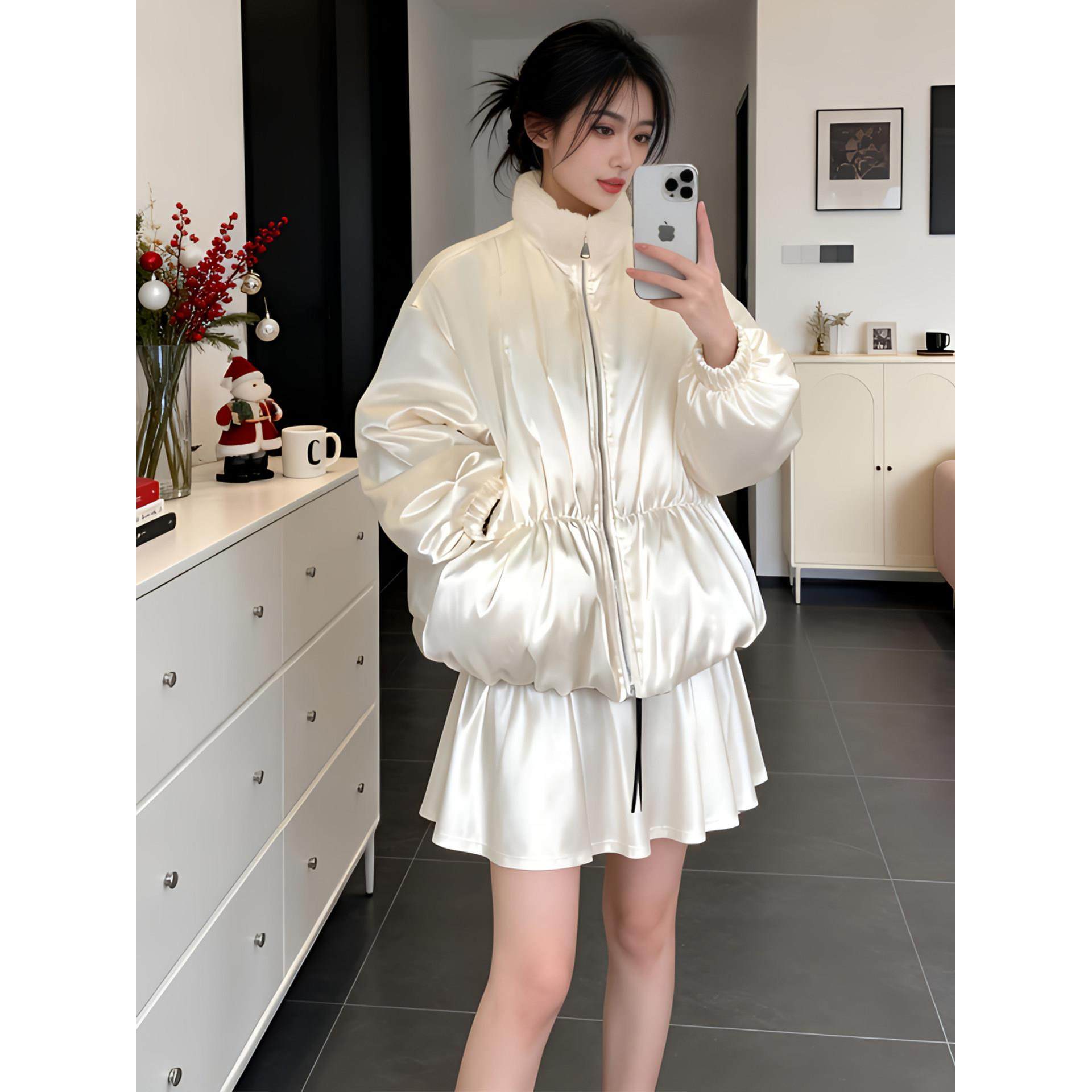 温柔风精致气质米白色立领毛毛棉服女冬季新款高级感保暖百搭外套,淘宝优惠券,粉丝福利购,淘宝优惠卷