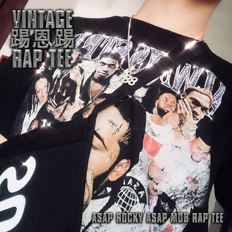 踢恩踢 Asap Rocky Vintage Tee圆领宽松短袖嘻哈做旧长袖T恤 - 图1