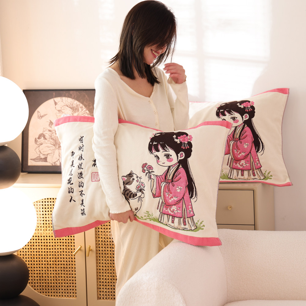 八层加厚纯棉纱布枕巾一对装高档国风卡通盖巾防滑家用全棉枕头巾,淘宝优惠券,粉丝福利购,淘宝优惠卷