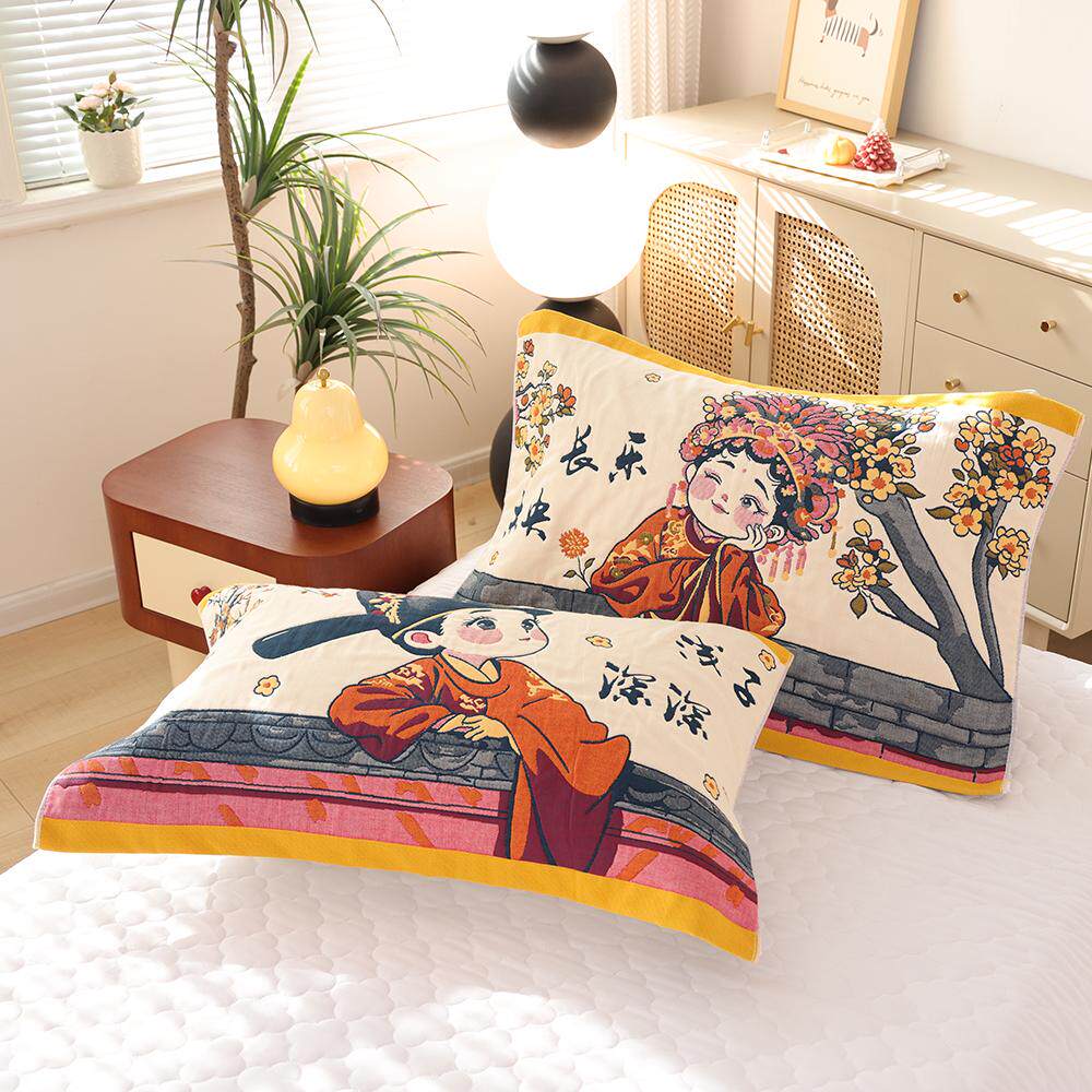 八层加厚纯棉纱布枕巾一对装高档国风卡通盖巾防滑家用全棉枕头巾,淘宝优惠券,粉丝福利购,淘宝优惠卷