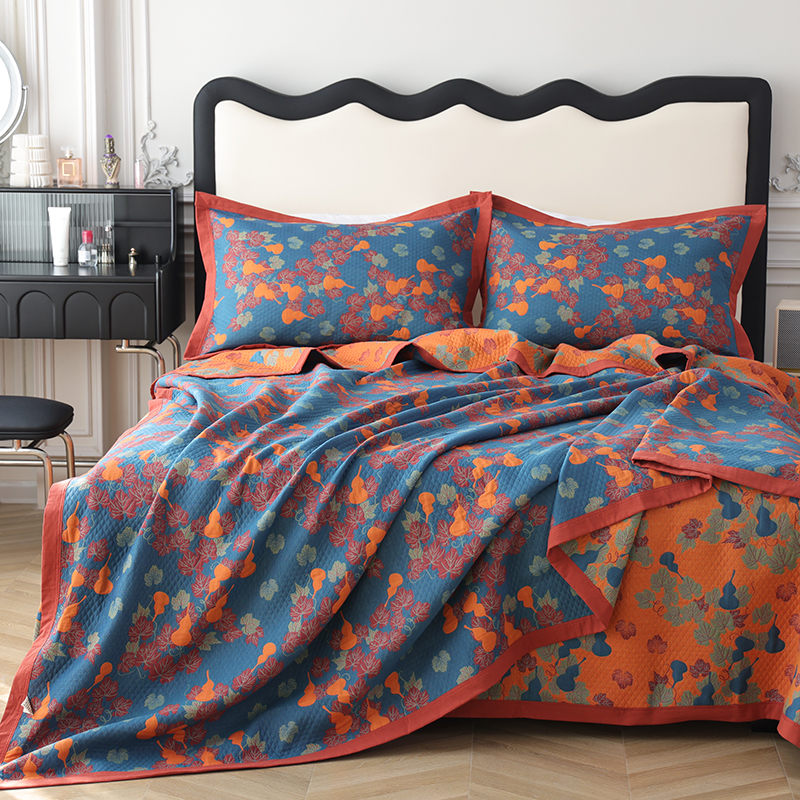 纯棉纱布床盖毯三件套四季通用毛巾被成人家用可铺可盖全棉铺床单 - 图1