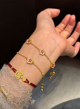 水贝黄金 足金999牡丹花手链 镶嵌莫桑石2026新款小红书爆款手链