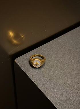 黄金足金999贝母八芒星戒指新款