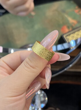 水贝黄金 足金999戒指开口锤纹戒指实心厚实质感黄金指环情侣款戒