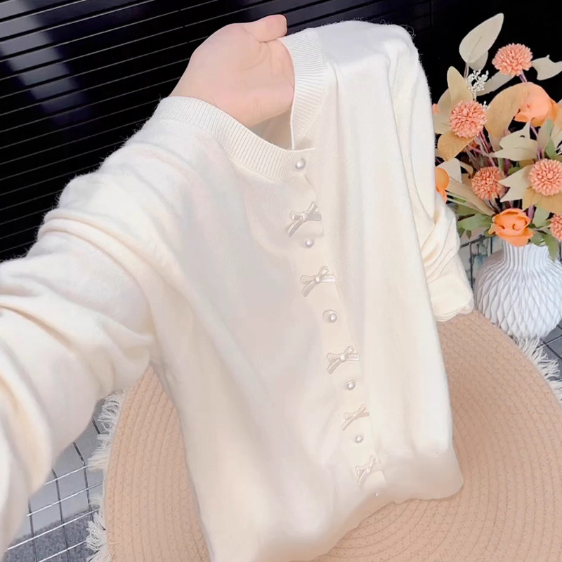 白色温柔慵懒风绝美蝴蝶结开衫毛衣秋季胖mm大码女装外穿针织小衫,淘宝优惠券,粉丝福利购,淘宝优惠卷