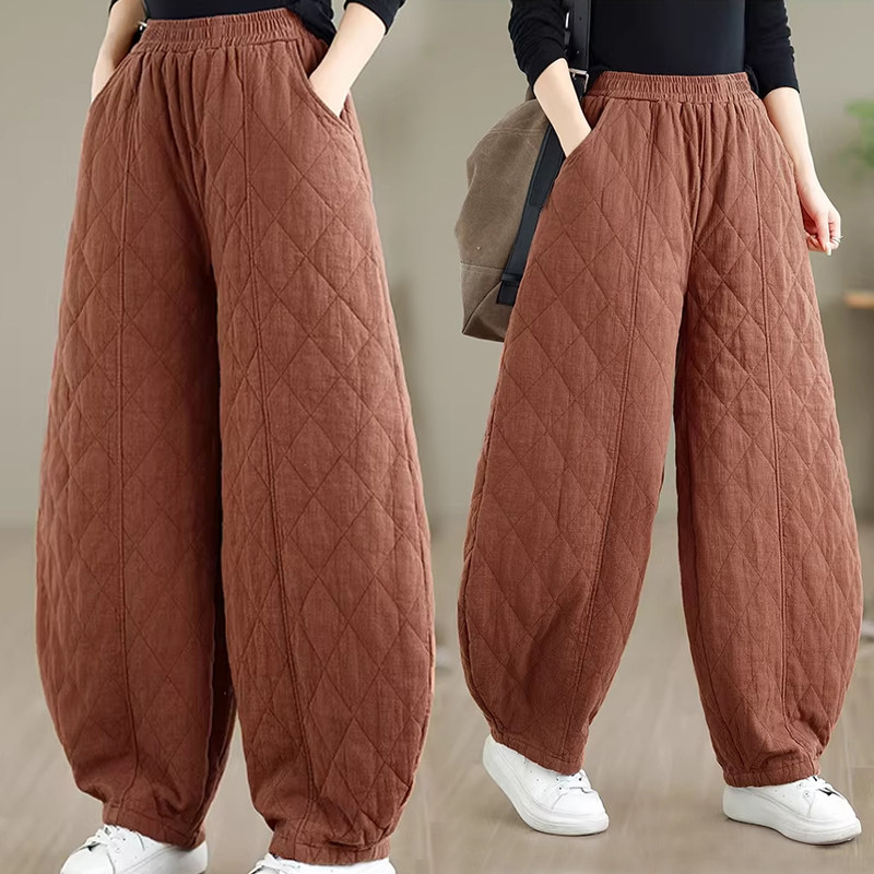 橘色外穿大码垂感显瘦保暖棉裤女2025冬季胖MM松紧腰遮胯休闲裤子,淘宝优惠券,粉丝福利购,淘宝优惠卷