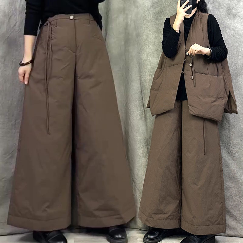 独特黑色巨显瘦胖mm高腰夹棉阔腿裤秋冬大码女装宽松百搭休闲长裤,淘宝优惠券,粉丝福利购,淘宝优惠卷