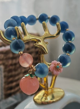 蓝色海洋糖心玛瑙手链南红盐源桃子吊坠女皇贝桃花手串抖音小红书