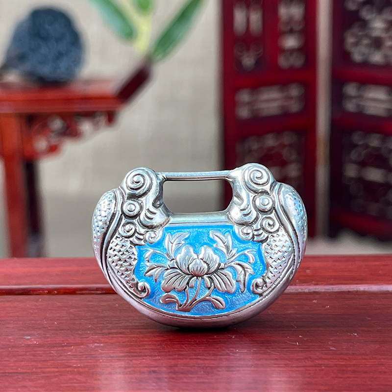 吕如曼足银999银荷花元宝腰子福寿中式吊坠非遗纯银富贵纯银银锁 - 图1