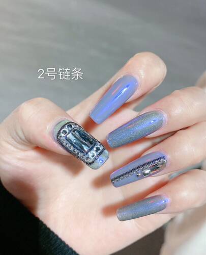 美甲日系涩味风金色黑色银色香槟色复古金属链条指甲饰品美甲装饰 - 图3